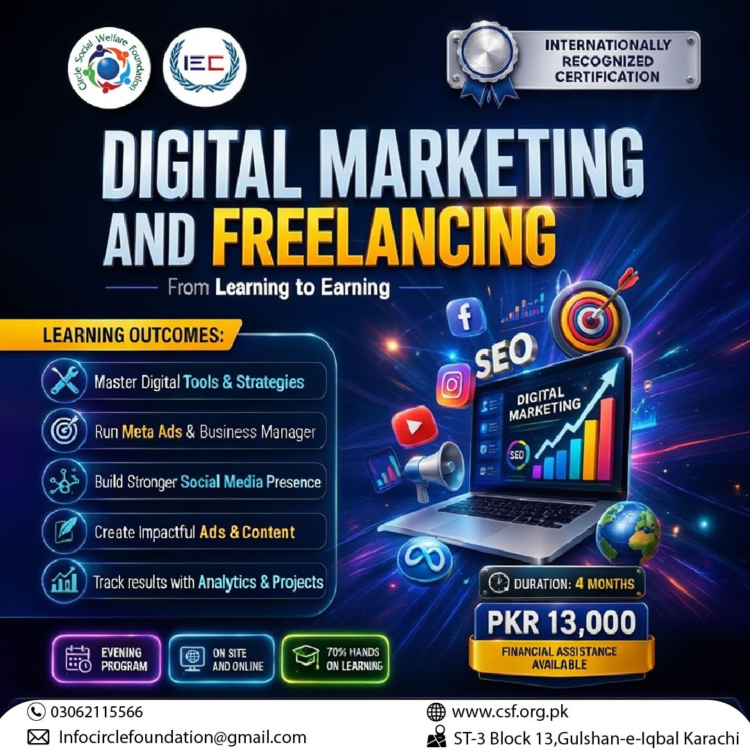 course of digital marketing and freelancing by circle social welfare foundation