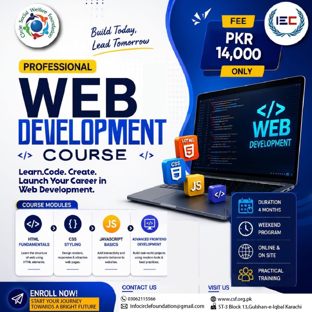 course of professional web development by circle social welfare foundation